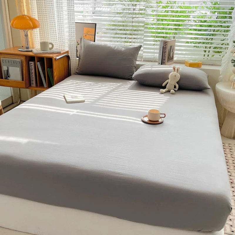 Drap-housse en coton doux avec élastiques, couleur unie, antidérapant, pour lit double, King, Queen, 140/160/200