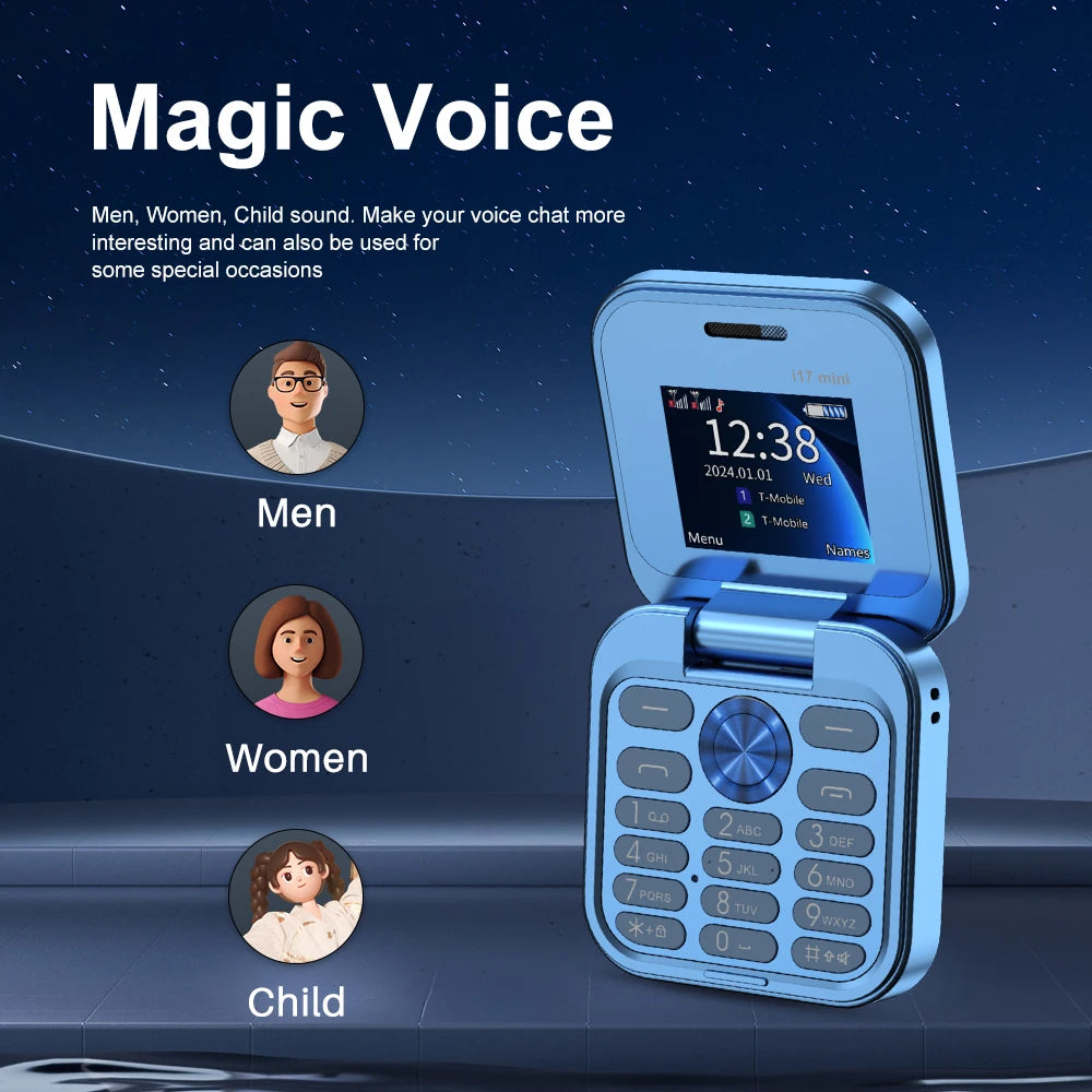 Téléphone portable à clapet SERVO i17Mini 2G, petit, à double carte SIM, à numérotation rapide, avec fonction Magic Voice, MP3, lampe de poche, mini téléphone pliable, radio FM, offre spéciale 2025