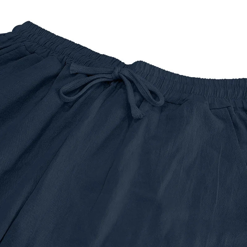 2024 neue Baumwoll-Leinen-Hose für Herren, große Größe, lässig, einfarbig, Schnürung