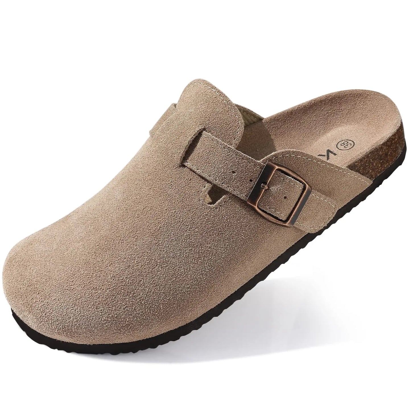KIDMI Wildleder-Clogs für Damen Herren Pantoletten Korkfußbett Sandalen mit Fußgewölbestütze Modische rutschfeste Outdoor-Strandschuhe Hausschuhe
