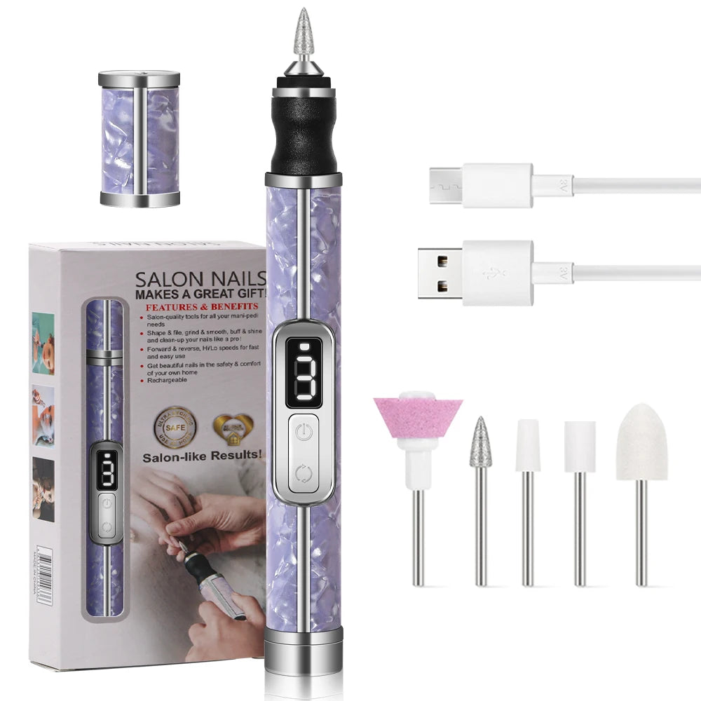 YIKOOLIN Tragbares elektrisches Nagelbohrerset, 4 Geschwindigkeiten, professionelles Maniküre-Pediküre-Set für Nagelsalons, Peeling und Polieren