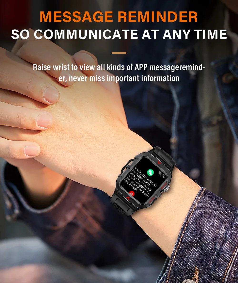LAXASFIT Nouvelle montre intelligente pour homme Lampe de poche LED Montre intelligente de sport en plein air Surveillance de la santé Montre intelligente