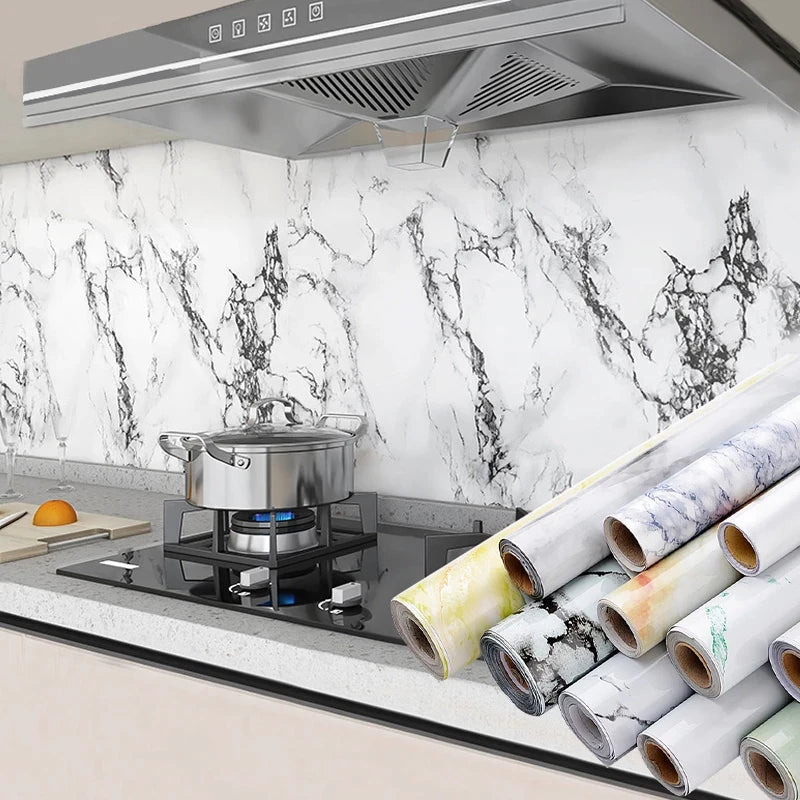 Kitchen Wall Stickers Vinyl Marble Self Adhesive Wallpaper DIY Heatproof Waterproof Contact Continuous Wallcovering Wall Decor