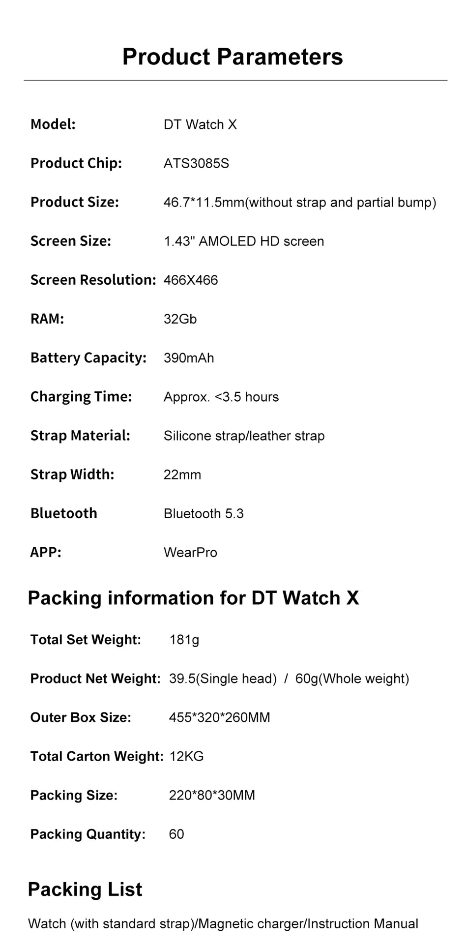 OPPO DT Watch X Montre Connectée Bluetooth avec Appel, 4 Go de Mémoire, Enregistrement, Lecture MP3+MP4, Son Surround Visuel 3D, Smartwatches Homme 2025 Nouveau