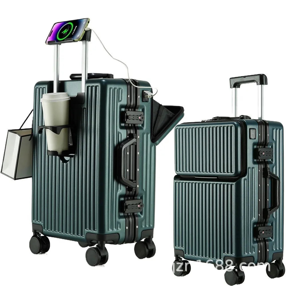 Neuer Koffer Aluminiumrahmen Frontöffnung Laptoptasche Multifunktionale Reisekoffer 20 Zoll Kabinengepäck Rollkoffer