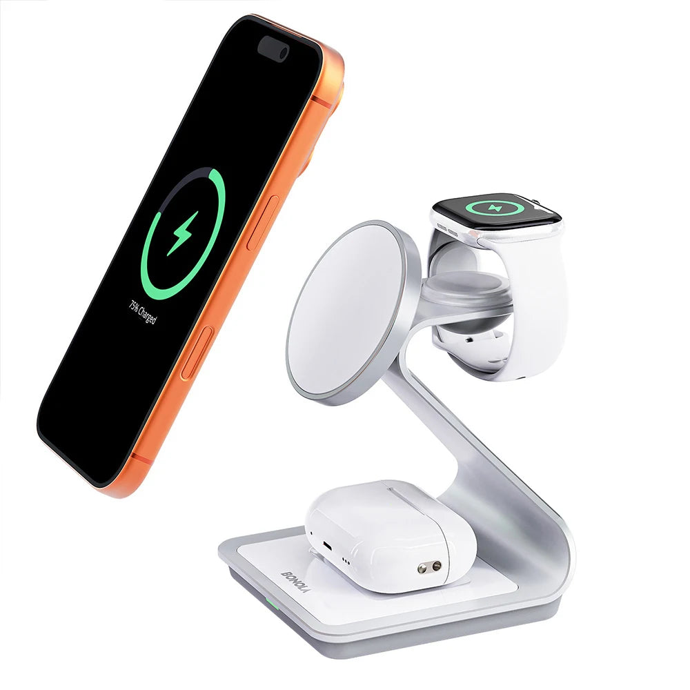 Bonola Magnetic 3 in 1 Wireless Charger for iPhone 17/16/15/13/14/12 30W Wireless Charging Station for Apple Watch/AirPods Pro