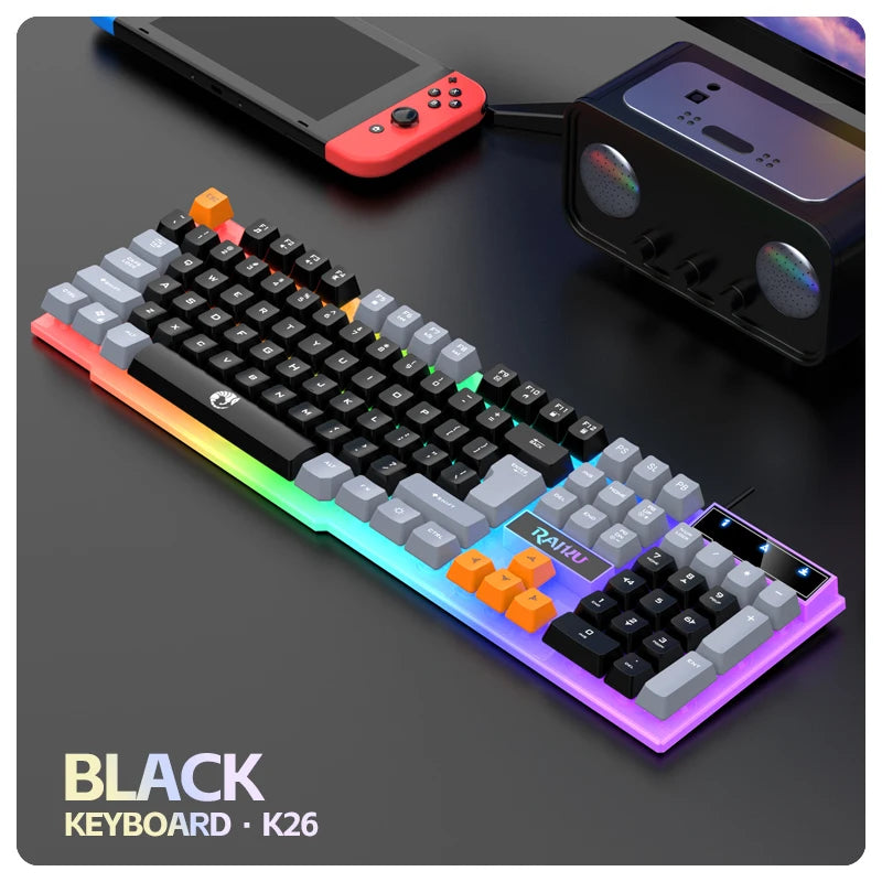 Clavier unique et souris de clavier RAIKU T26 Souris de clavier lumineuse trois tons Clavier de jeu tactile mécanique filaire