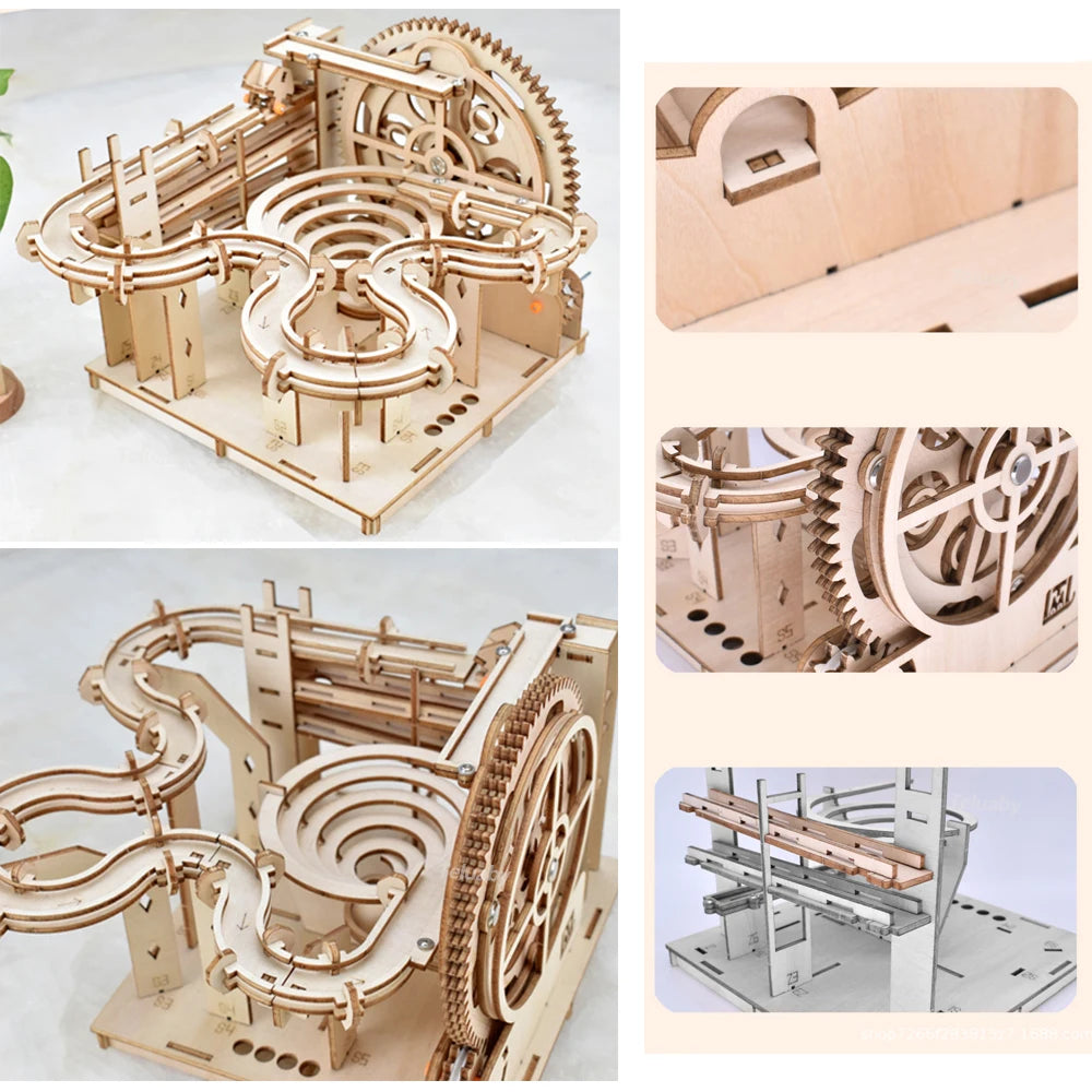 Maquette mécanique 3D en bois à monter soi-même – Kits de construction – Jeu de labyrinthe à billes avec 4 billes – Cadeau pour adultes et enfants
