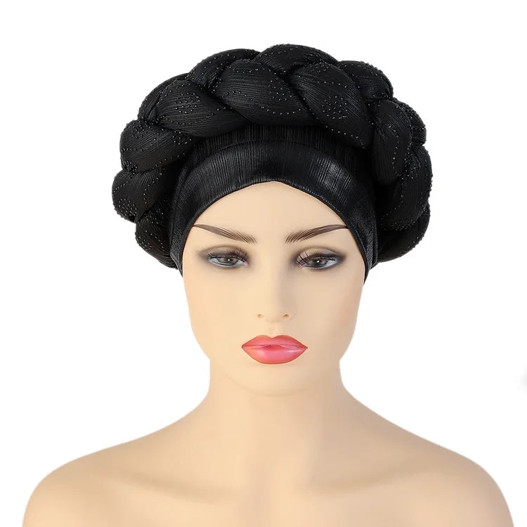 Bandeau africain tressé à diamants faits à la main Turban Femme Voiles de tête Pré-noués Foulard Bonnet Chapeau de mariage nigérian