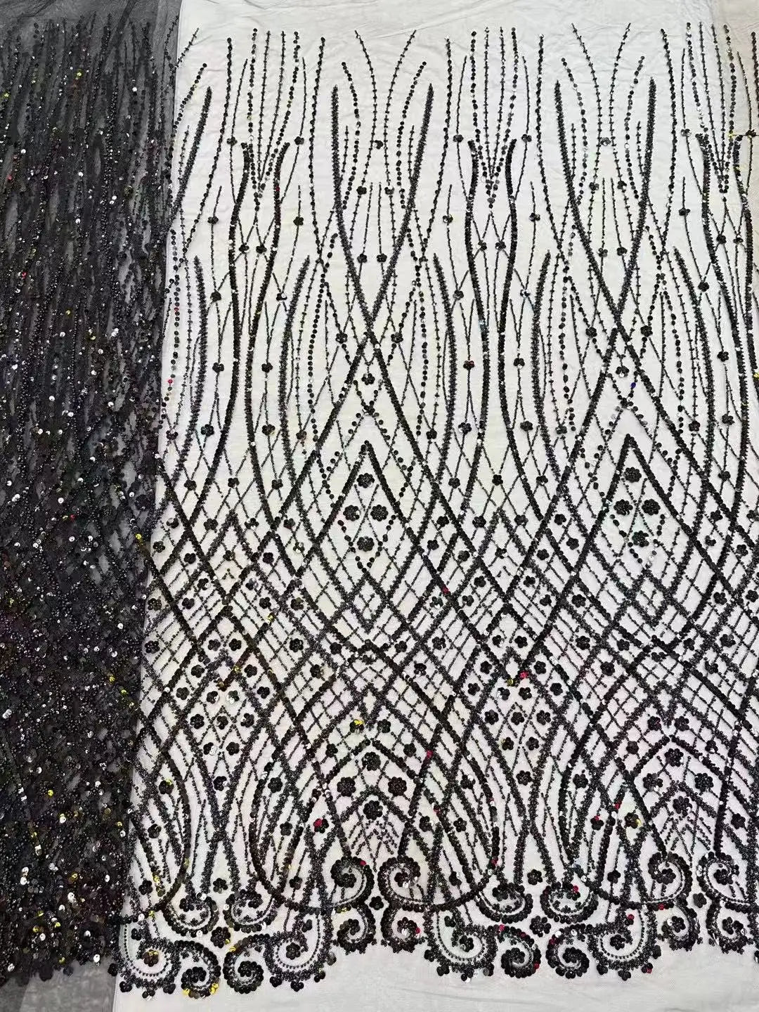 Tissus de dentelle africaine à paillettes Mode broderie nigériane Perles de tulle Tissu de dentelle de haute qualité pour la couture de robes de soirée
