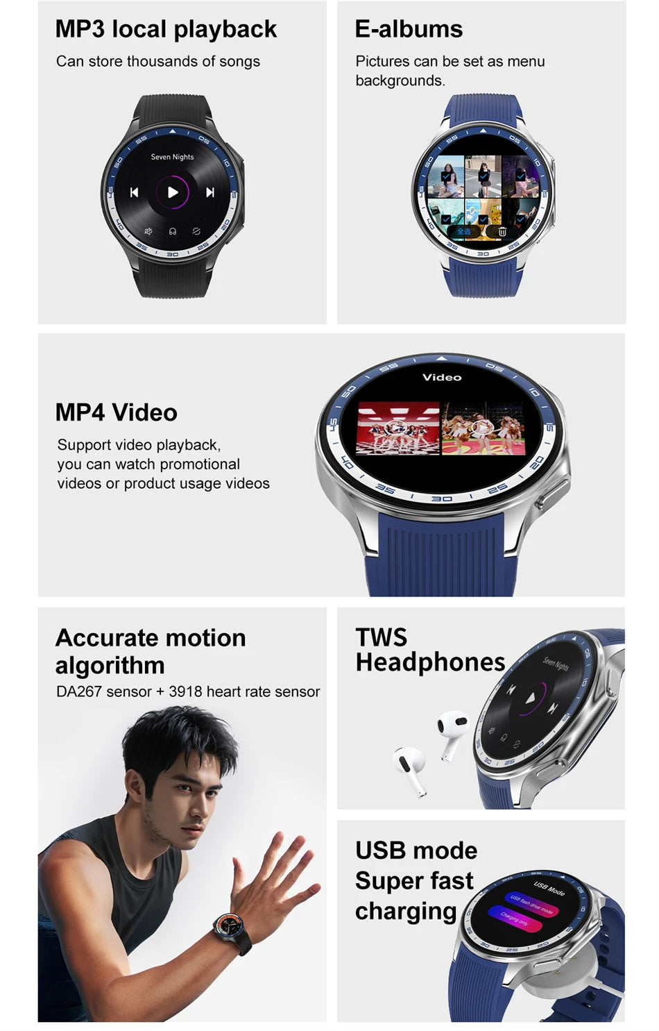 OPPO DT Watch X Montre Connectée Bluetooth avec Appel, 4 Go de Mémoire, Enregistrement, Lecture MP3+MP4, Son Surround Visuel 3D, Smartwatches Homme 2025 Nouveau