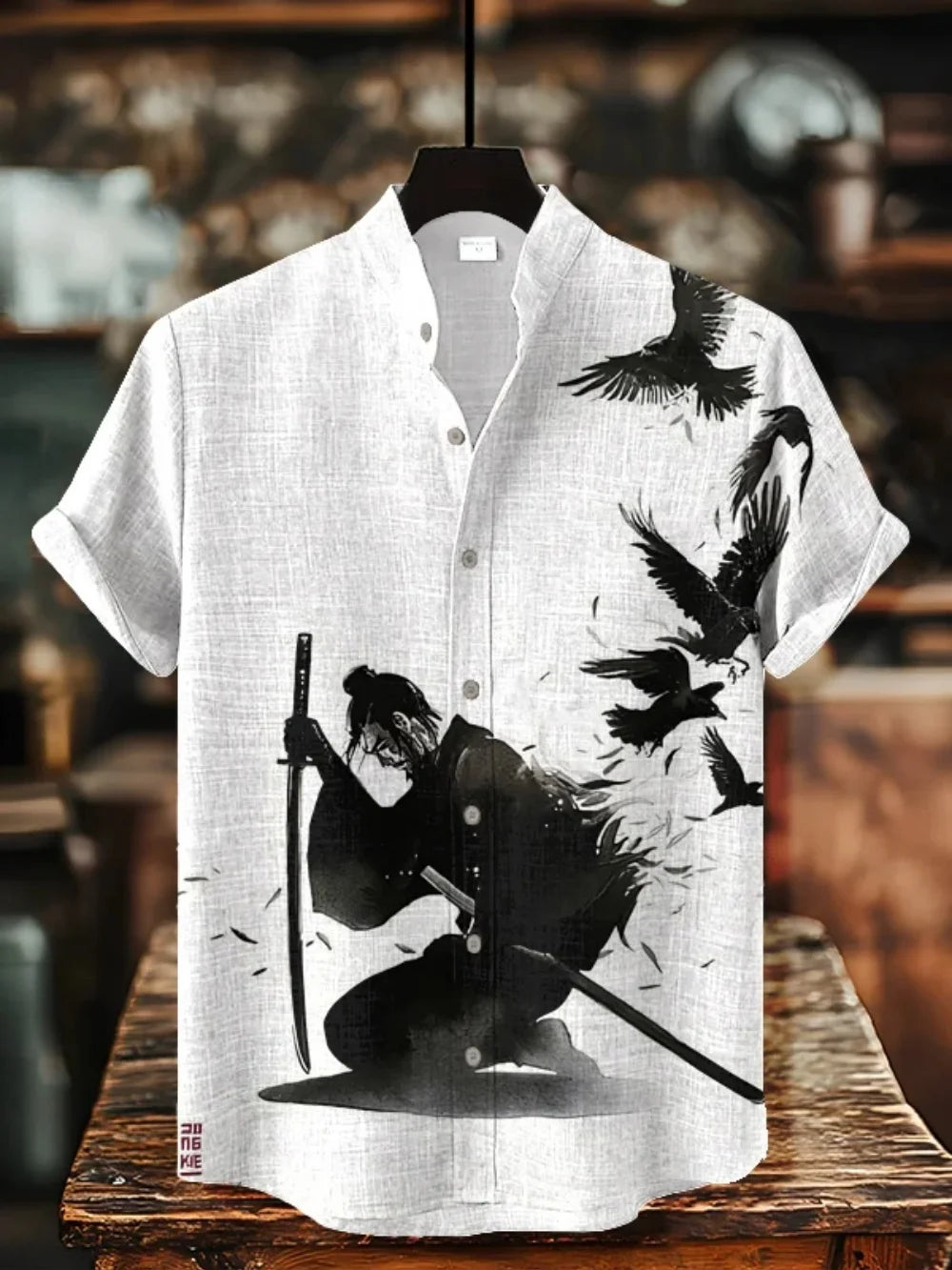 Chemise d'été à manches courtes pour homme, style streetwear, associée à un cardigan en lin imprimé en 3D, col montant tendance et haut respirant