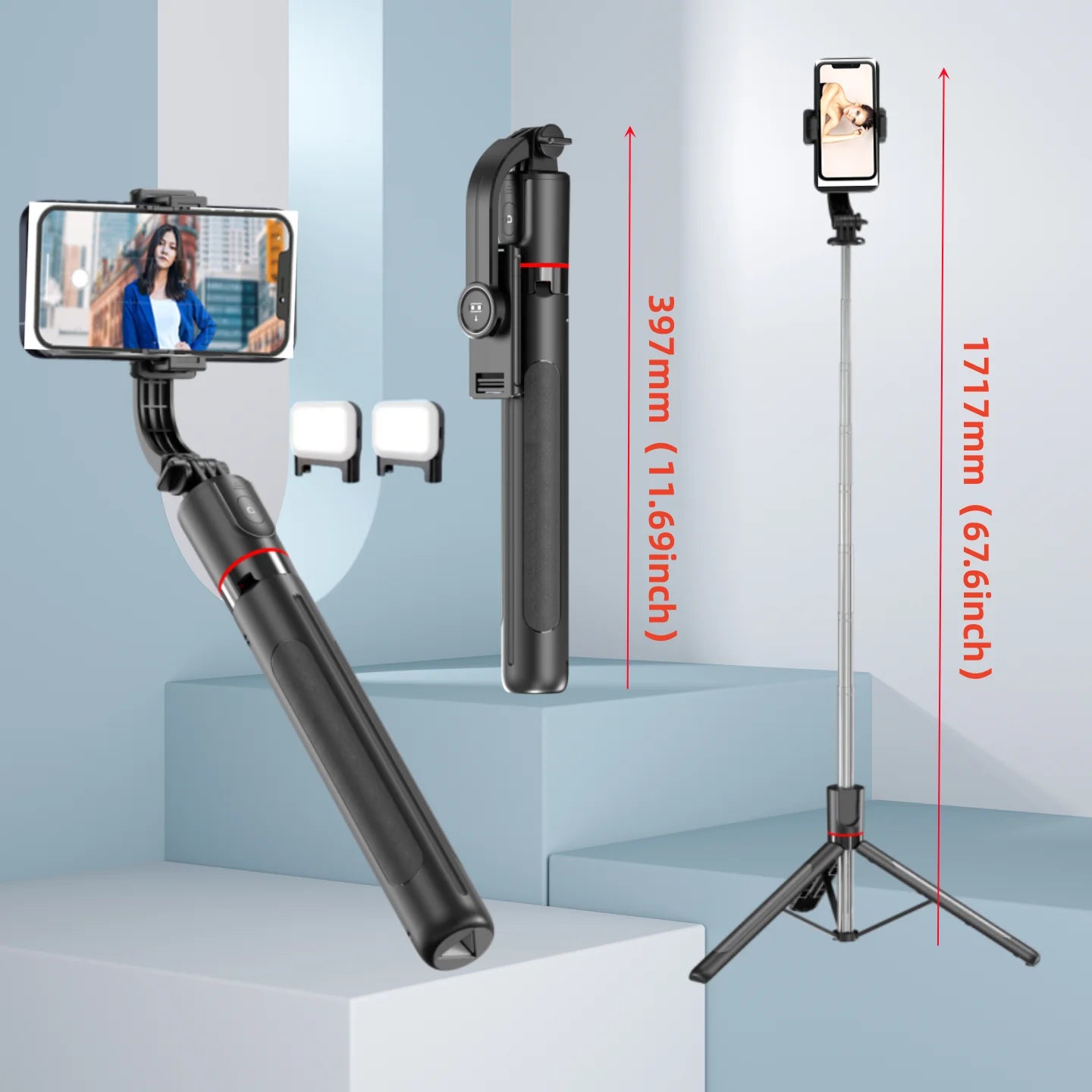 Gimbal Stabilisateur Perche à Selfie Trépied Gimbal Rotation 360 Mode de Prise de Vue Suivi avec Lumière Pour iPhone Xiaomi Téléphone Android