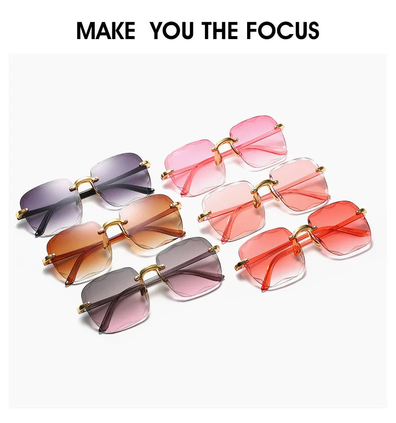 Randlose Damen-Sonnenbrille, modische Verlaufsgläser, Damensonnenbrille, Vintage-PC-Bügel, klassische Designer-Sonnenbrille für Herren