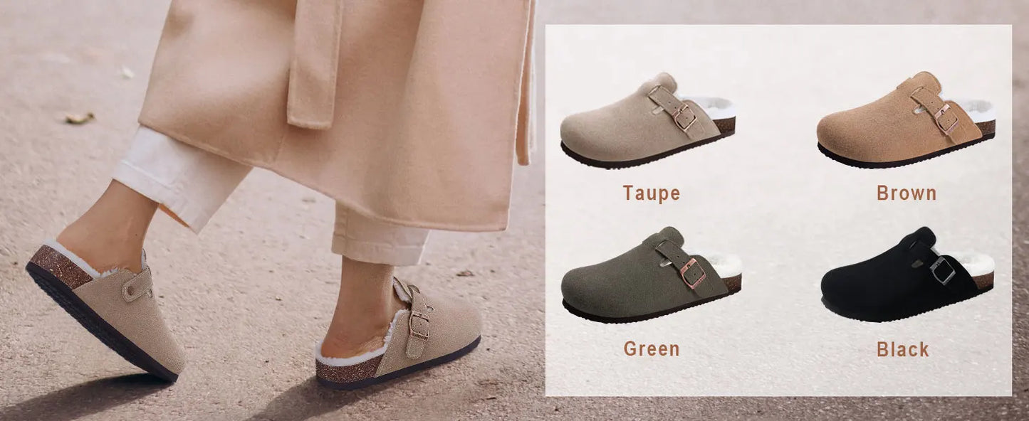 KIDMI Wildleder-Clogs für Damen Herren Pantoletten Korkfußbett Sandalen mit Fußgewölbestütze Modische rutschfeste Outdoor-Strandschuhe Hausschuhe