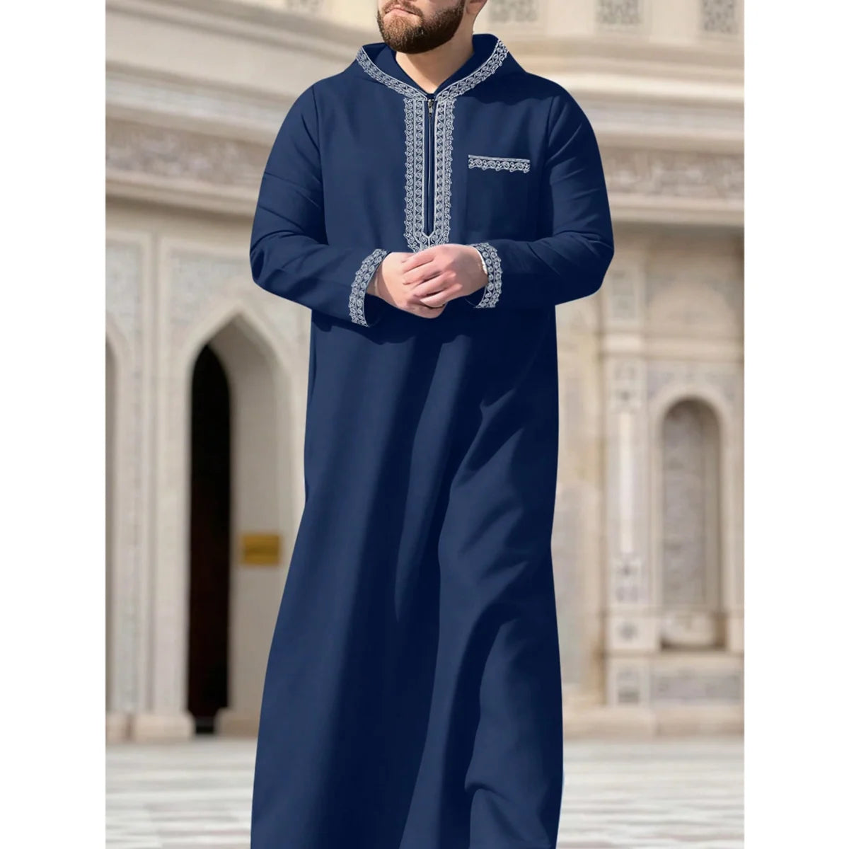 Neue muslimische Herren-Robe, islamische Kapuzen-Ethno-Kleidung, elegante Retro-Nahost-Stickerei, schlichte, lässige Herren-Robe