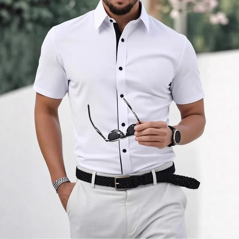 Frühling Sommer Neue Herrenkleidung Kurzarm 3D Digitaldruck Button-Down Hemd Herren Lässig Spell Color Shirt Tops