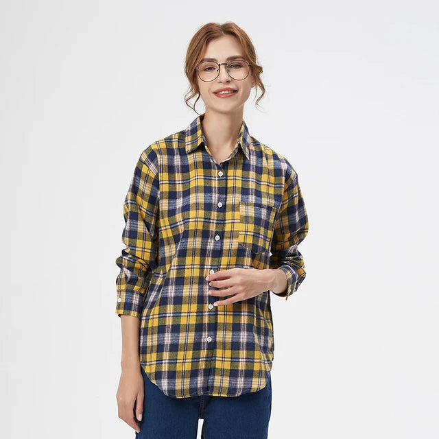 2024 Automne Nouvelle Chemise à Carreaux Ample pour Femme Marque Excellente Qualité Blouses et Hauts Design Décontracté Frais Chemises à Manches Longues pour Femme