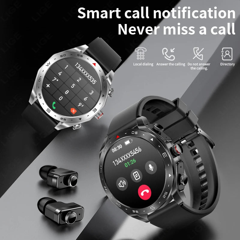 LIGE Avec écouteurs Bluetooth Casque Smartwatch Femme Moniteur d'activité Montre de sport Homme Étanche Montre intelligente Écran AMOLED