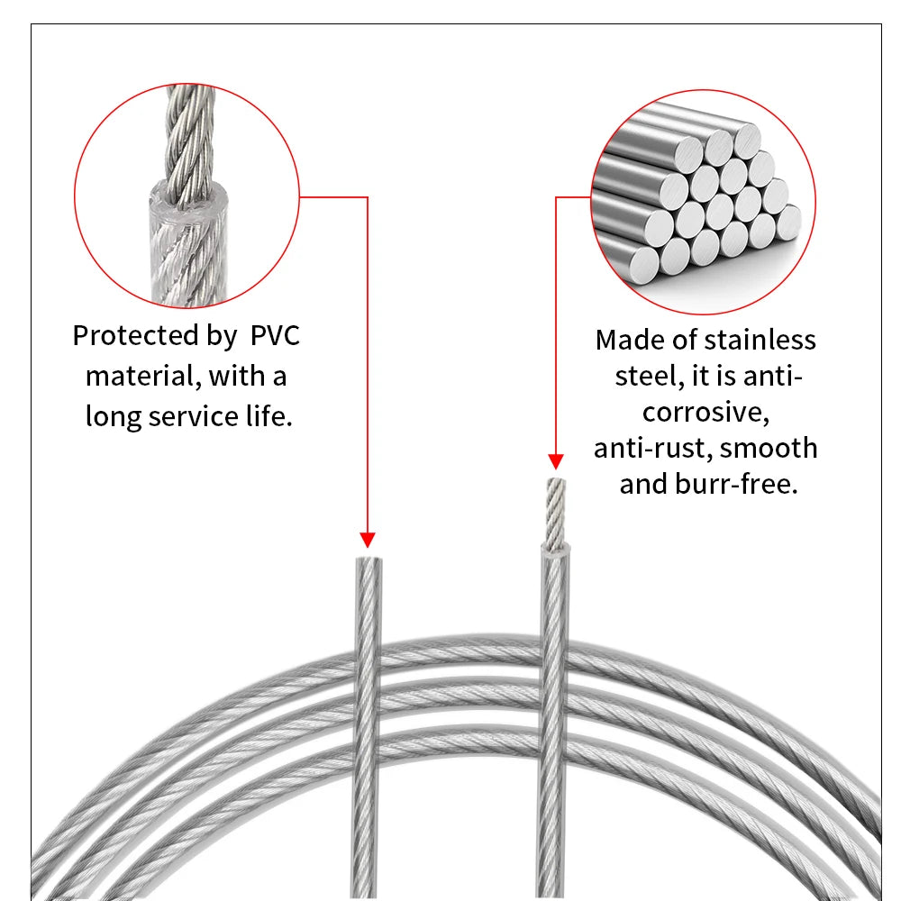 1/1.2/1.5/2/3/4/5mm cable rope, 5-20M PVC transparent coated steel cable rope, 304 stainless steel cable rope
