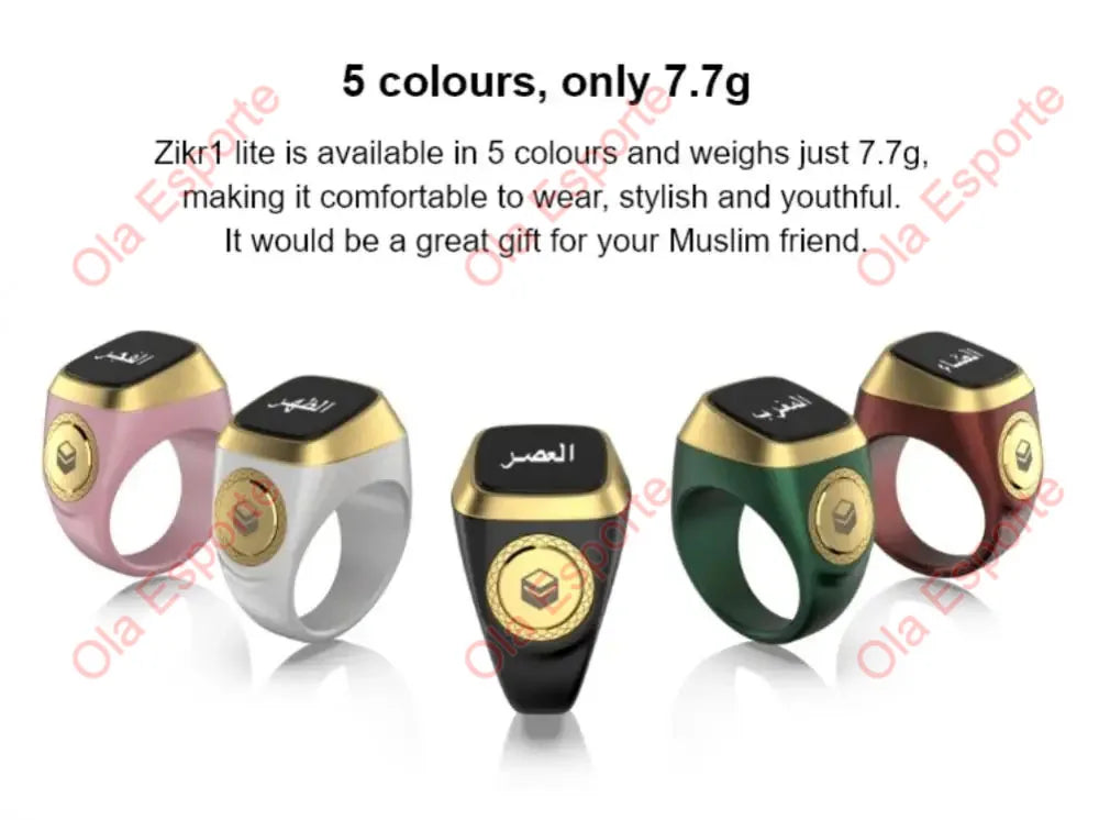 Compteur de doigts intelligent Qibla Tasbih pour musulmans Zikr Ring Digital Tasbeeh Rappel de vibration des 5 heures de prière Étanche Qibla Subhah