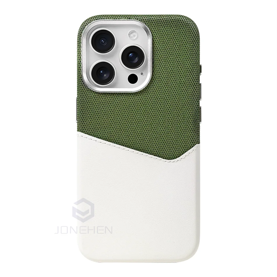 Magsafe Kartenhalter-Lederhülle für iPhone 16 15 13 12 17 Pro Max 14 Plus Tasche Kabelloses Laden Magnetische Abdeckung aus Legierung mit Linsenrahmen
