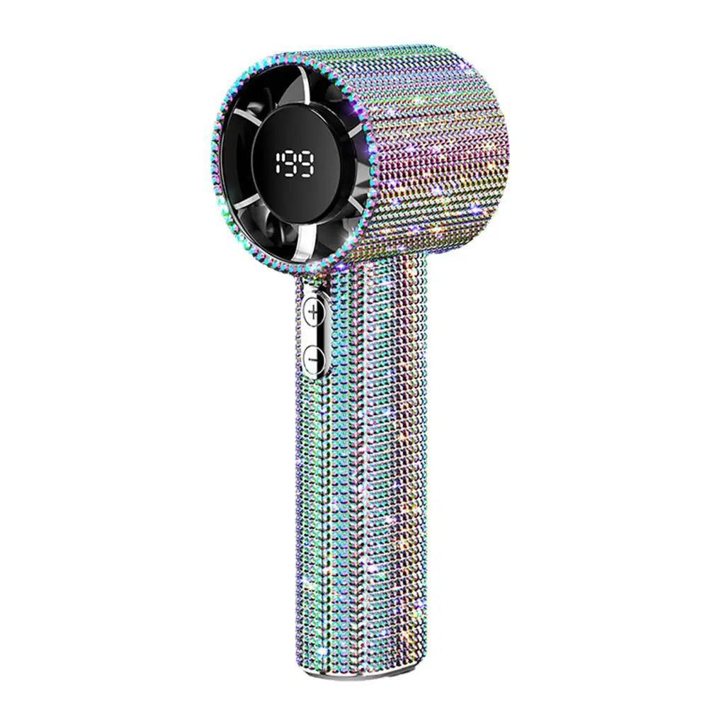1 Stück Luxus Diamant Handheld Mini-Ventilator 199-Gang einstellbar Tragbarer Handheld Turbo-Ventilator Outdoor Digitalanzeige Elektrischer Ventilator