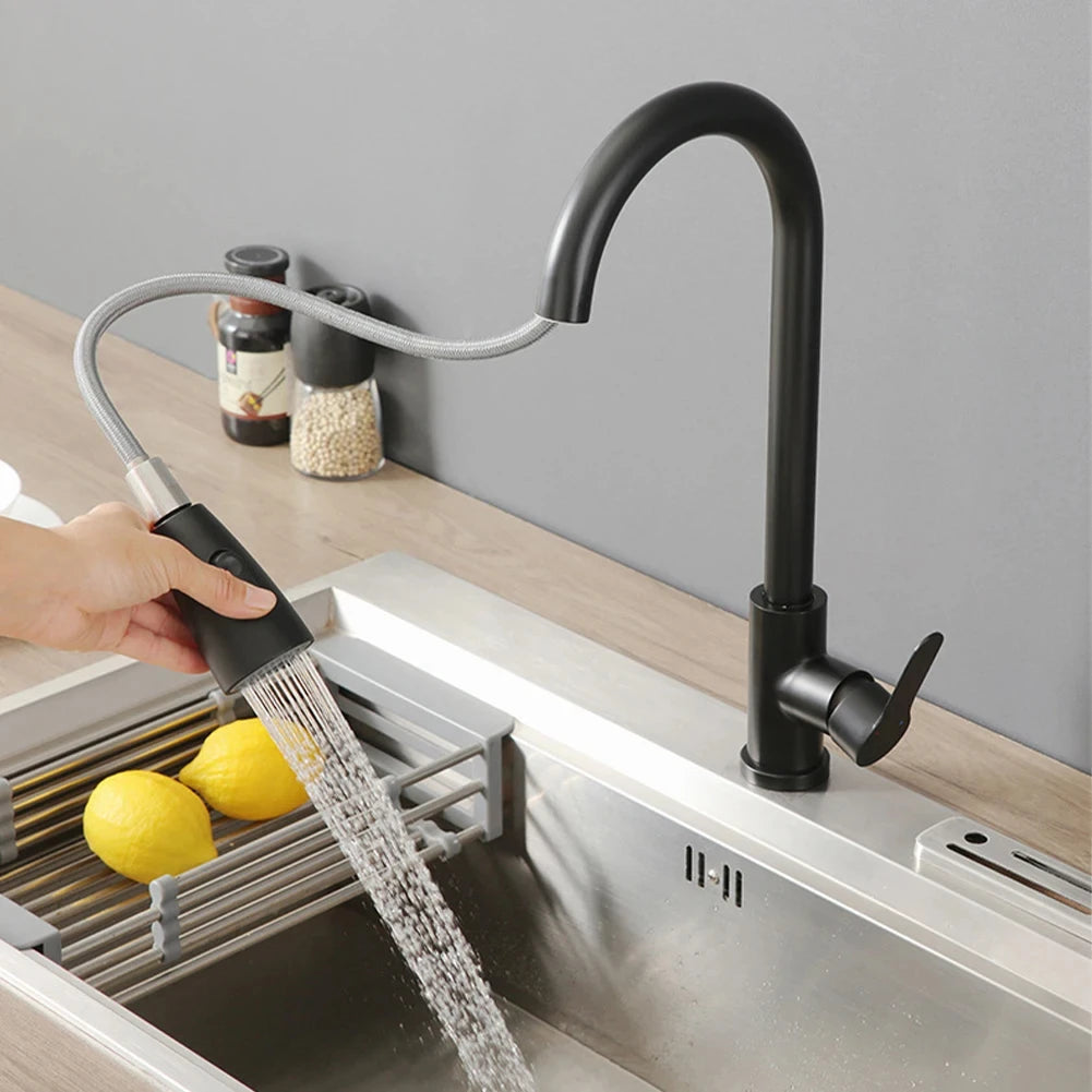 Küchenarmaturen Gebürstet Nickel Ausziehbare Küchenspüle Wasserhahn Deckmontierter Mischbatterie Strahlbrausekopf Heiß Kalt Armaturen Silber
