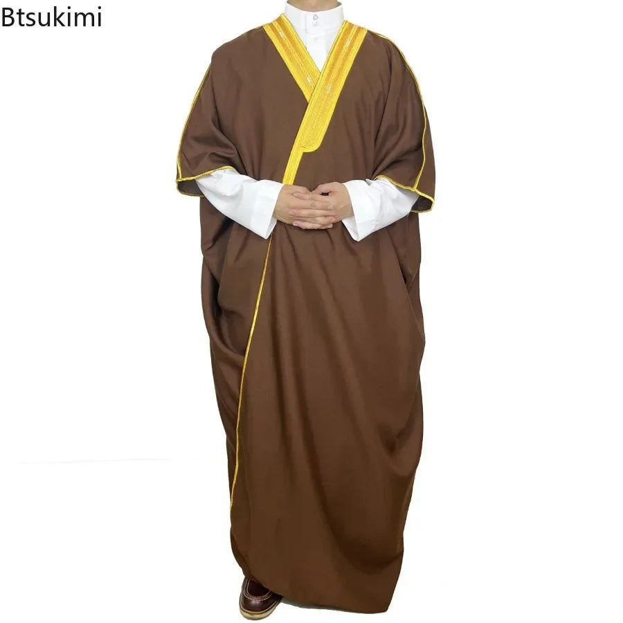 Moyen-Orient Hommes Ouvert Abayas Musulman Robe Kimono Dishdasha Vêtements Islamiques Dubaï Arabie Saoudite Caftan Brodé Robe Prière Thobe