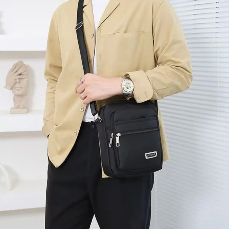 Modische Herren-Umhängetasche aus schwarzem Nylon mit mehreren Reißverschlusstaschen für den täglichen Weg zur Arbeit, Reisen, langlebig, leicht, vielseitige Tasche