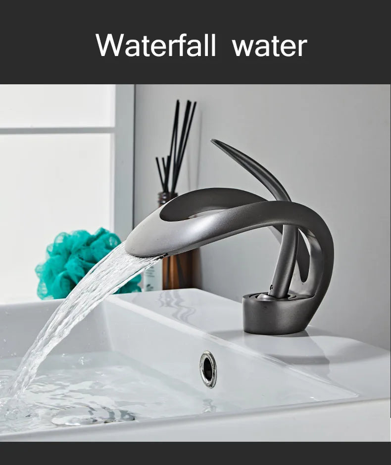 Robinet de lavabo doré/blanc, robinet de salle de bain noir, mitigeur de lavabo créatif en laiton gris, robinet de lavabo cascade chaud et froid