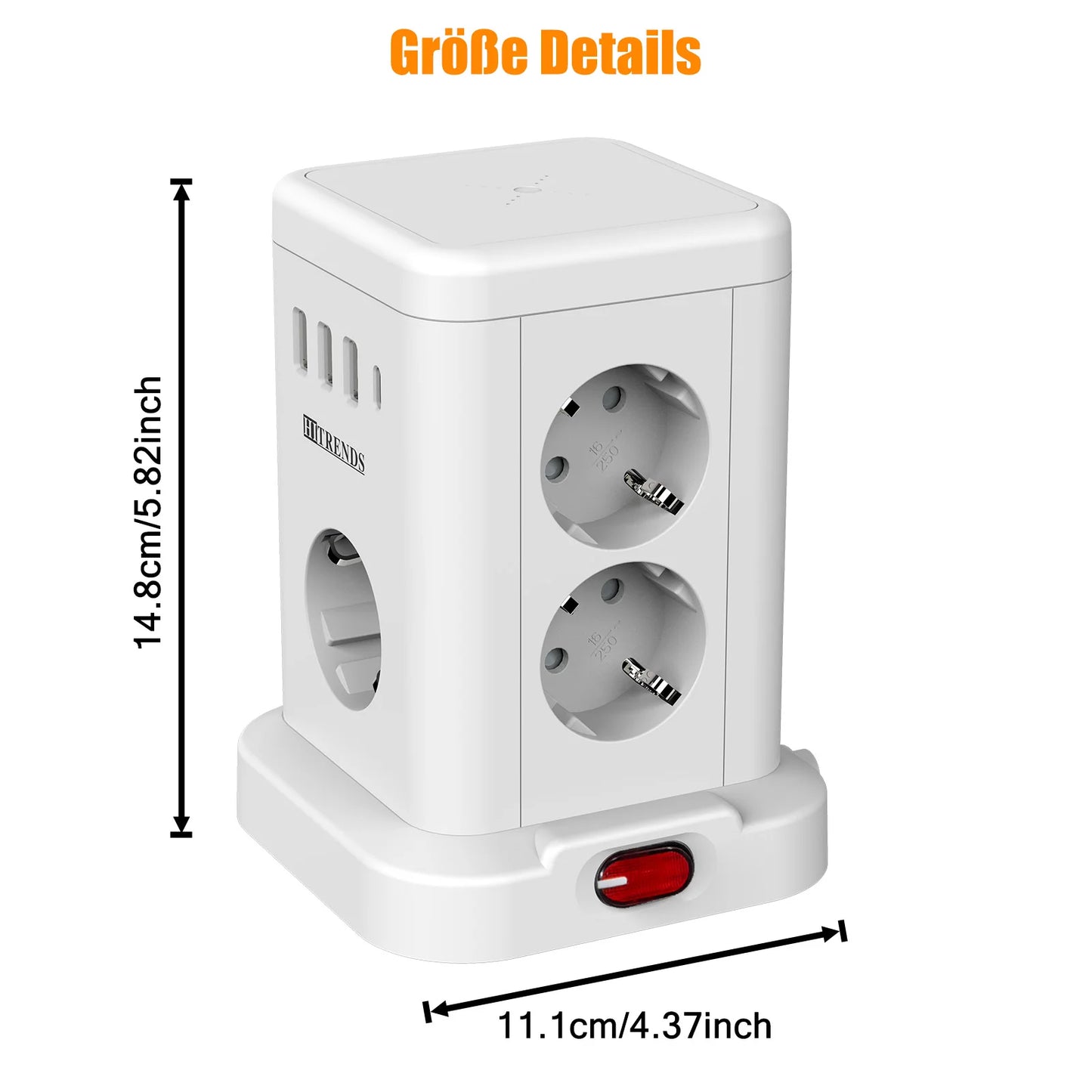 15-in-1 intelligente Steckdosenleiste kabelloses Schnellladen 3680W 3USB-A und 1USB-C 2 Meter Verlängerungskabel Hauptschalter