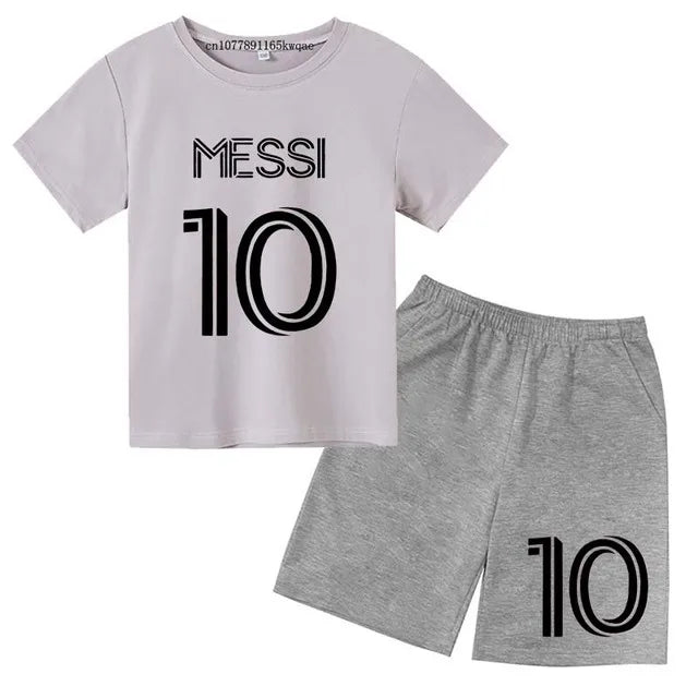 Maillot de football numéro 10 pour Garçons Filles de 3 à 12 ans, Ensemble décontracté T-shirt Manches Courtes + Short, Marque Tendance, Vêtements d'Été de Sport