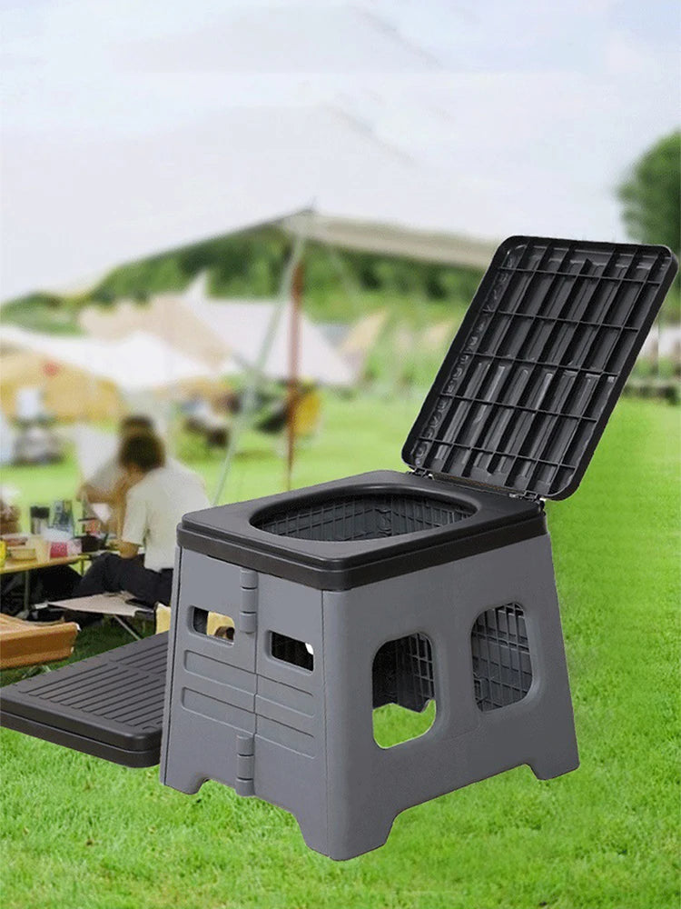 Tragbare Faltttoilette mit Deckel, faltbare Outdoor-Campingtoilette, multifunktionaler Outdoor-Toilettensitz für Notfälle