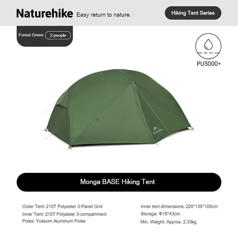 Naturehike Mongar UL BASE PRO 123 People Tent Trekking Backpacking Shelter Tent 20D Nylon Waterproof Ultralight Outdoor Camping