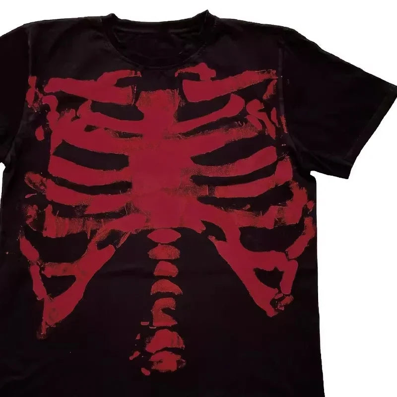 AT Absurd Town Noir Rouge Tête de mort Gothique Goth Y2K Shibuya T-shirt à manches courtes Vêtements homme T-shirts graphiques