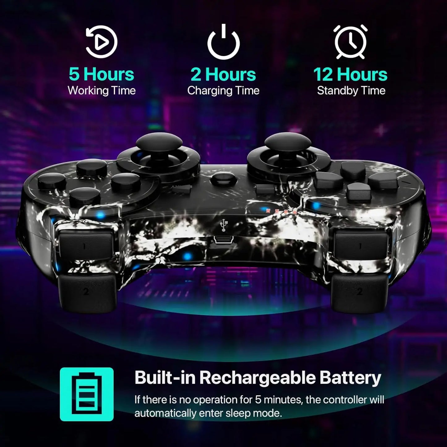 Controller für PS3, Wireless Controller mit Bewegungssensor, Double Virbration, Bluetooth-Fernbedienung für PlayStation 3, Totenkopf