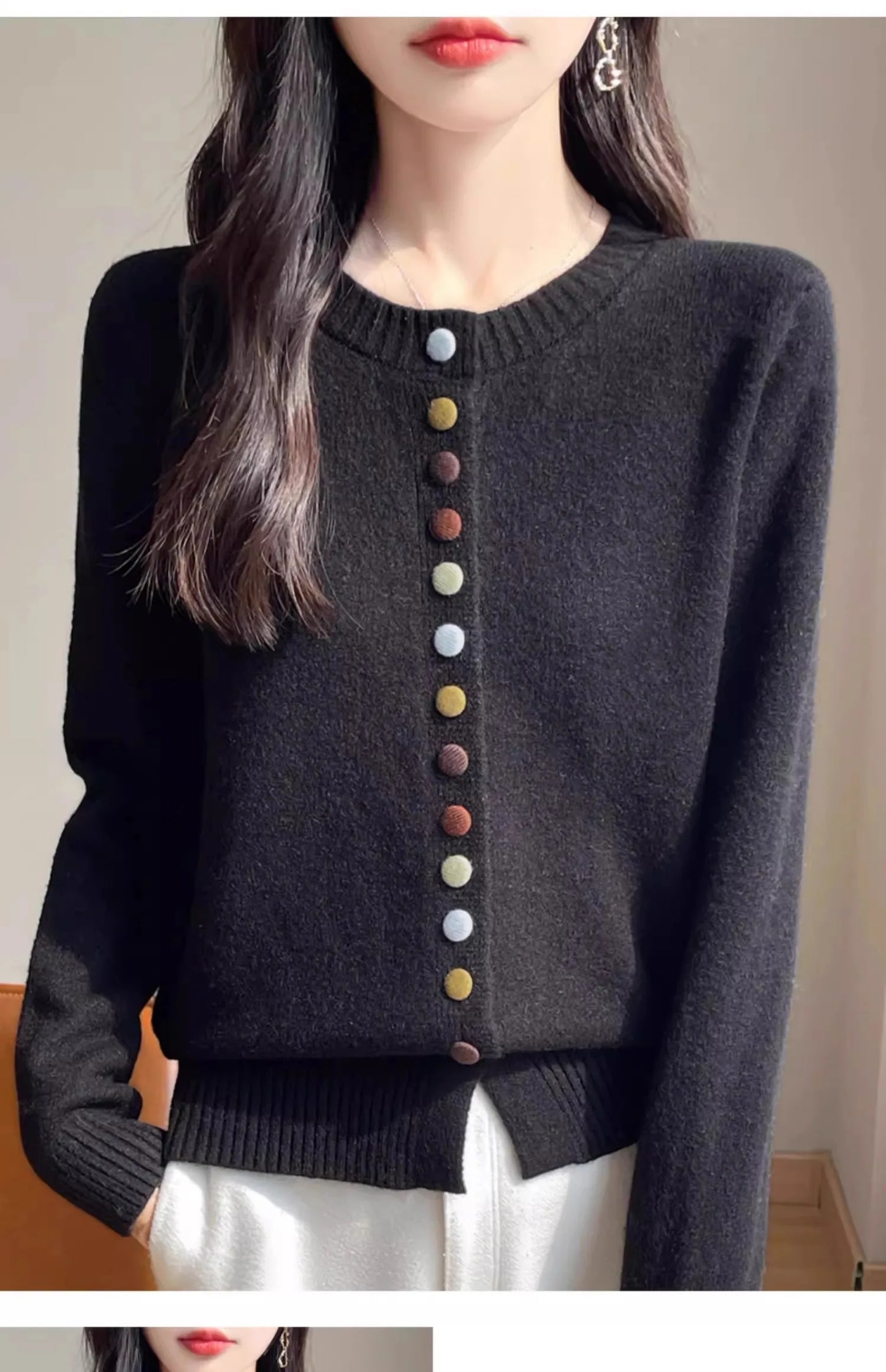 Cardigans Femme, Gilet Tricoté Chaud et Épais Boutonné à Col Rond Manches Longues pour l'Automne et l'Hiver, Haut de Chemise de Base