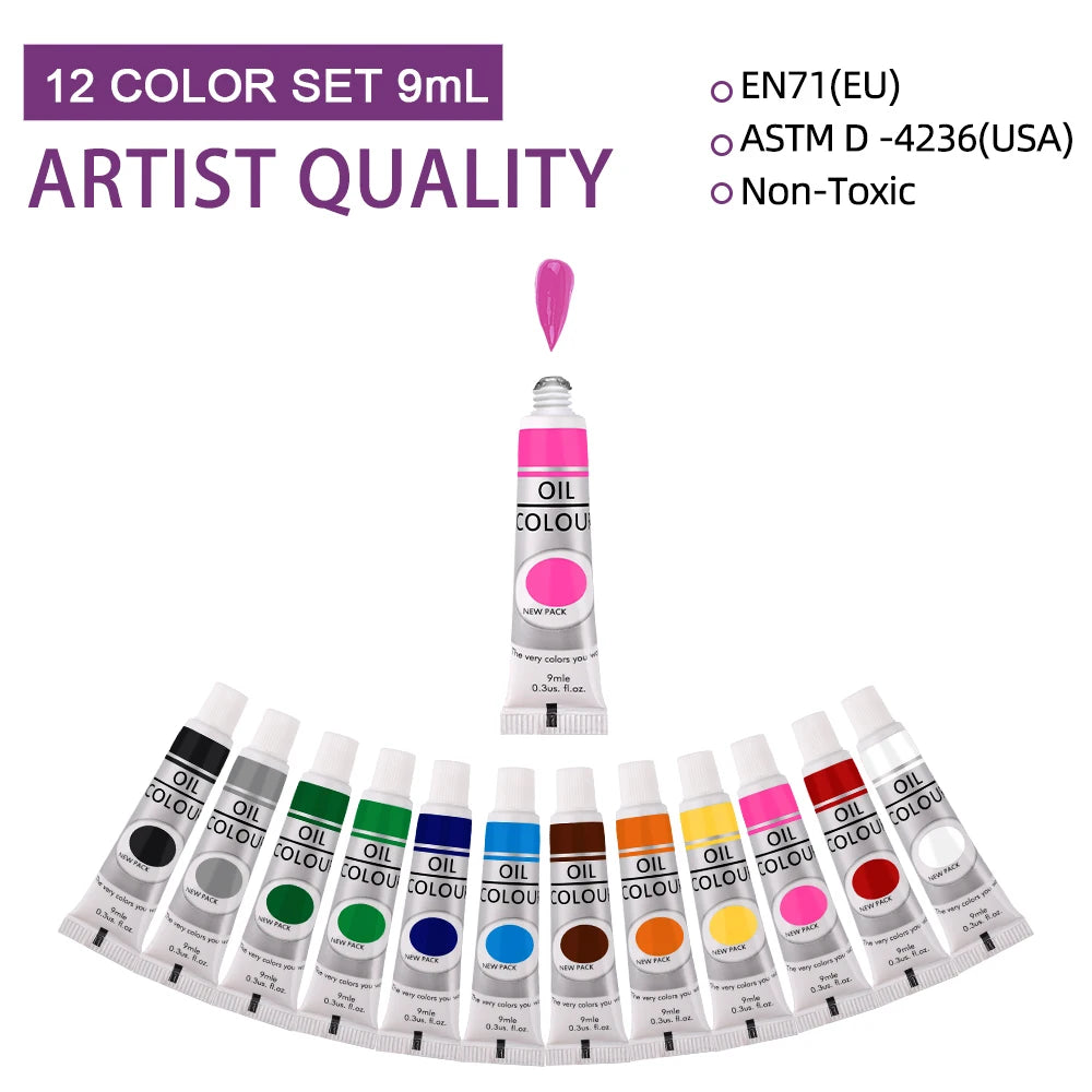 Lot de 12 couleurs de peinture à l'huile de 9 ml pour vêtements en tissu, dessin sur verre pour ongles, fournitures artistiques imperméables, vente en gros