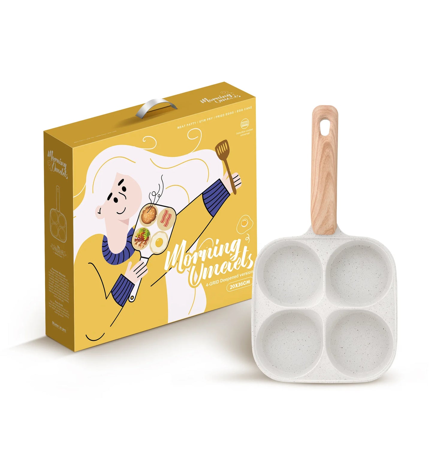 Household Maifan stone four-hole frying pan, non-stick pan, breakfast egg hamburger small frying pan, steak pan