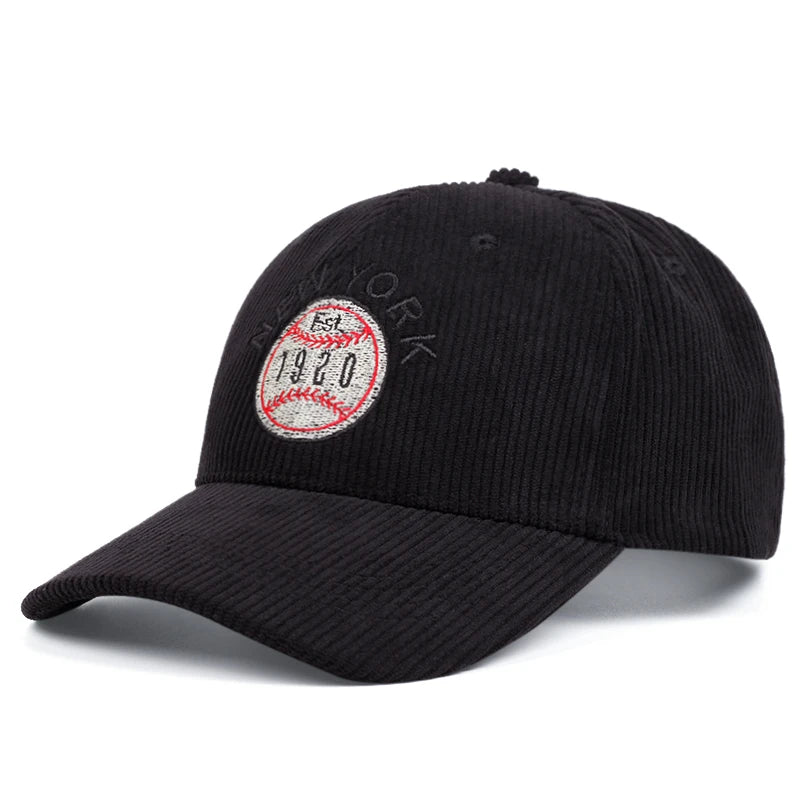 Casquettes de baseball en velours côtelé brodées New York pour hommes et femmes, idéales pour les sports de plein air et les tenues décontractées