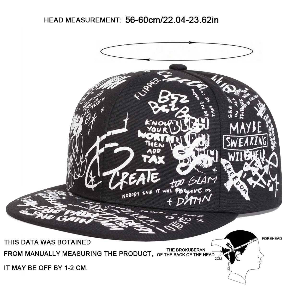 Unisex Schwarz-Weiß-Letter-Graffiti-Druck Hip-Hop-Mützen Frühling Herbst Outdoor Verstellbare Freizeit-Baseballkappen Sonnenhut