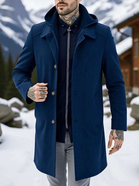 Men's Convertible Woolen Coat Hooded Winter Trench