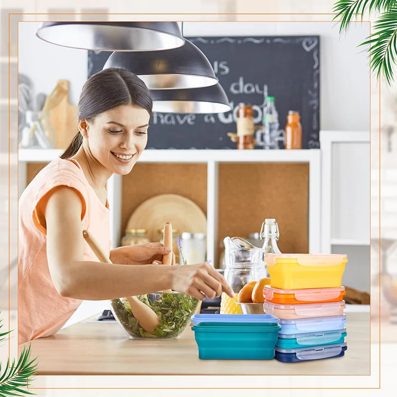 Boîtes de Conservation Alimentaire Pliables Boîte à Repas en Silicone avec Couvercle Bols Alimentaires Boîte à Repas Empilable pour Cuisine et Congélateur