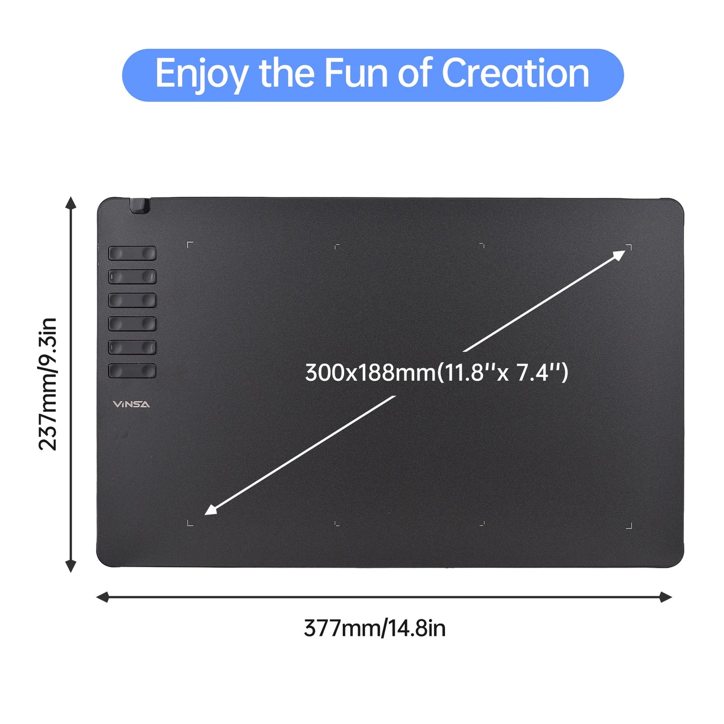 VINSA T1161 Grafiktablett Ultradünnes Kunst-Design-Skizze mit batterielosem Stift 8 Stiftspitzen 8192 Druckstufen