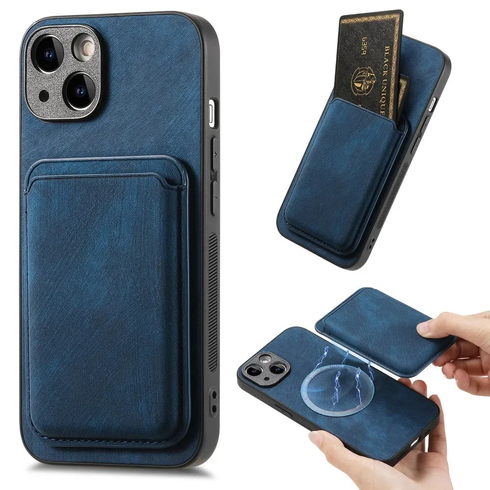 Vintage-Lederhülle mit abnehmbarem magnetischem Kartenhalter für iPhone 17 Air 16e 16 Pro Max 15 14 Plus 13 12 11