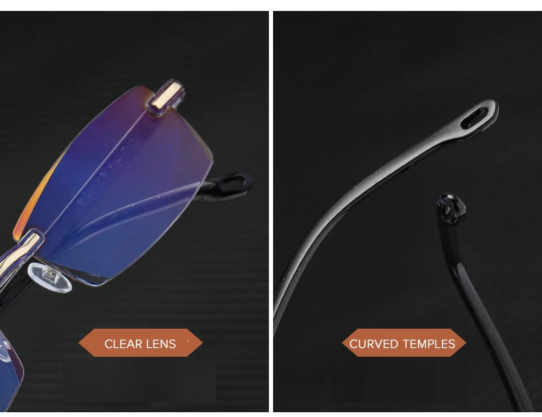 Lunettes de lecture anti-lumière bleue pour femmes, monture sans bords à découpe diamantée, pour hommes, anti-fatigue, hypermétropie, presbytie +1,5
