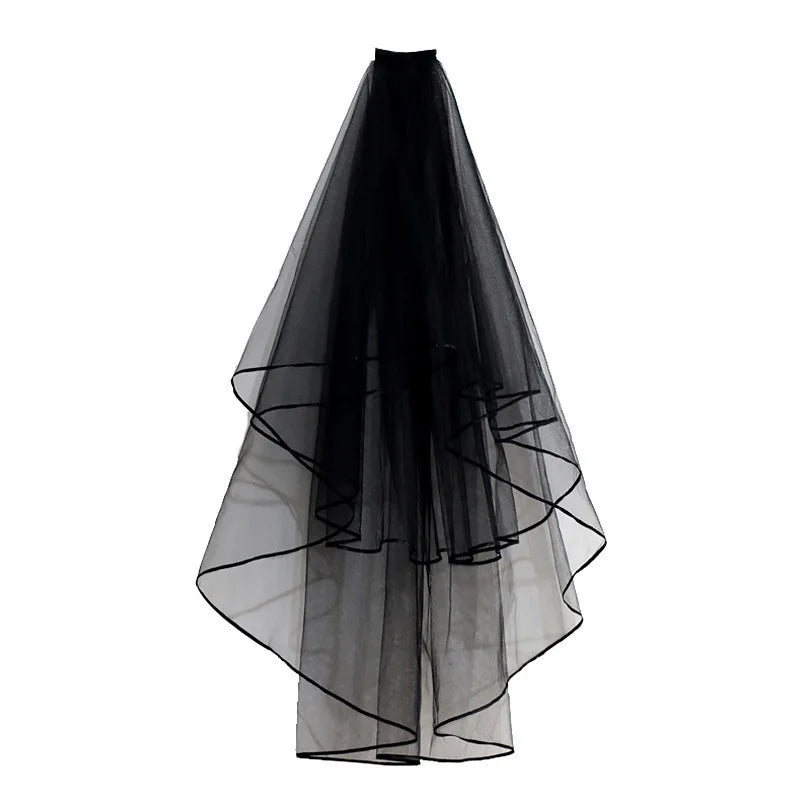 Gothic Schleierkante Brautschleier für Damen Accessoires 2 Lagen mit Kamm Hochzeit Party Kurzer Schleier Accessoires