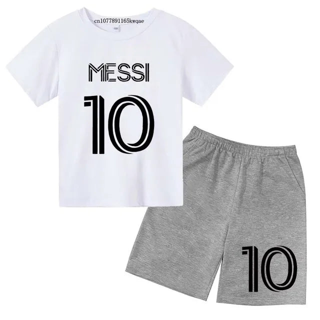 Maillot de football numéro 10 pour Garçons Filles de 3 à 12 ans, Ensemble décontracté T-shirt Manches Courtes + Short, Marque Tendance, Vêtements d'Été de Sport