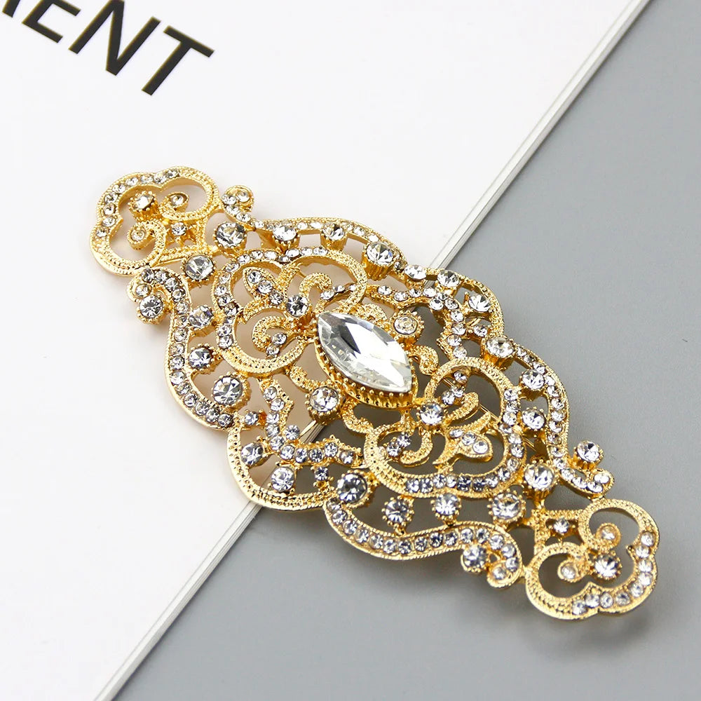 Sunspicems Chic Morocco Crystal Women Brooch Gold Color Arabic Flower Caftan Pins Arabesquitic Wedding Jewelry Dubai Bridal Gift